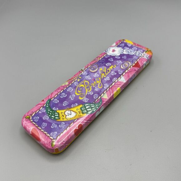 Brighton Pink Purple Rectangle Empty Watch Tin Trinket Pencil Box Romance 9.5" - Picture 6 of 10